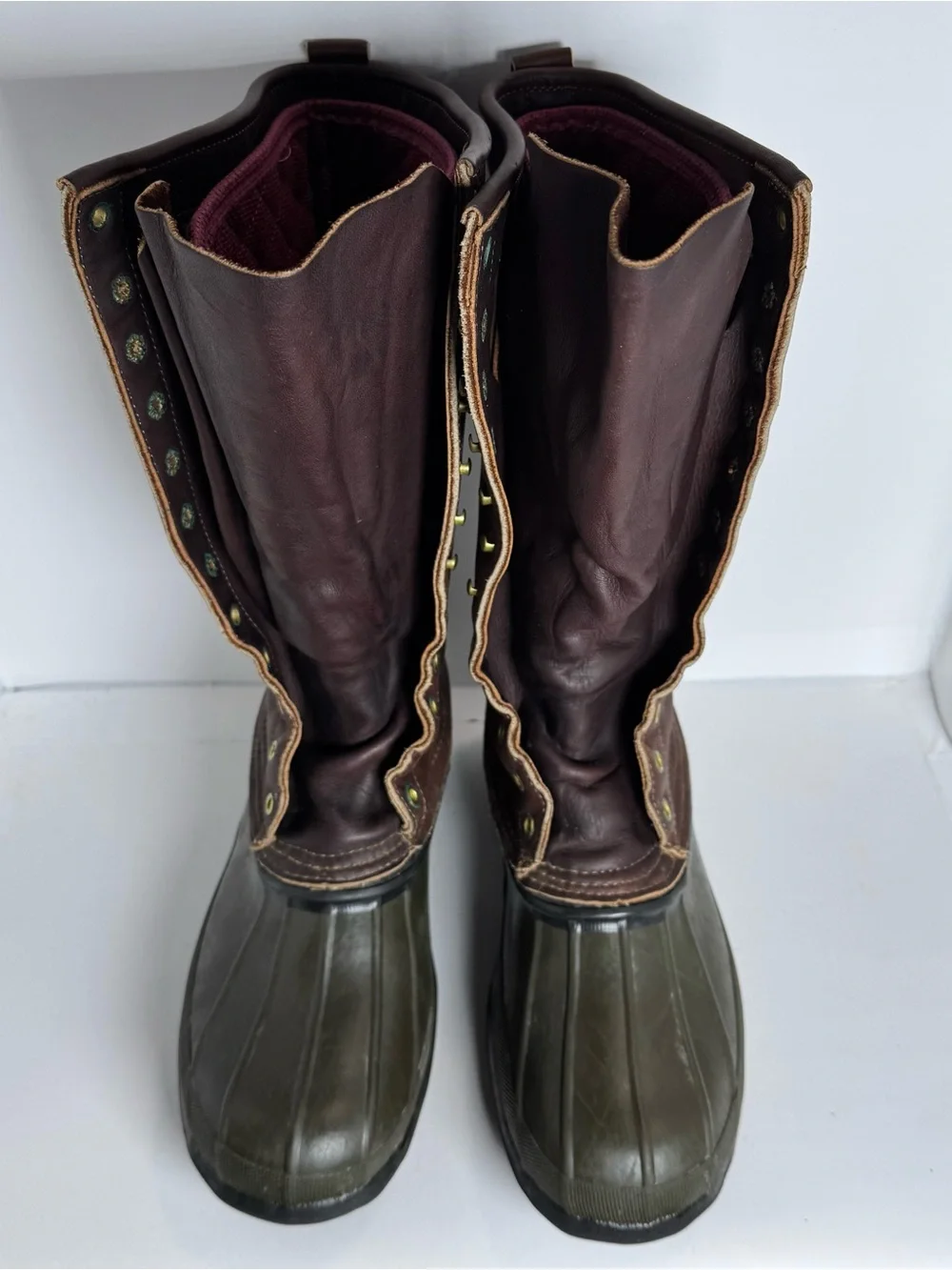 Vintage 90’s Schnee’s Hunter Pac Boots Men 10 Made USA Leather Insulated Hunting